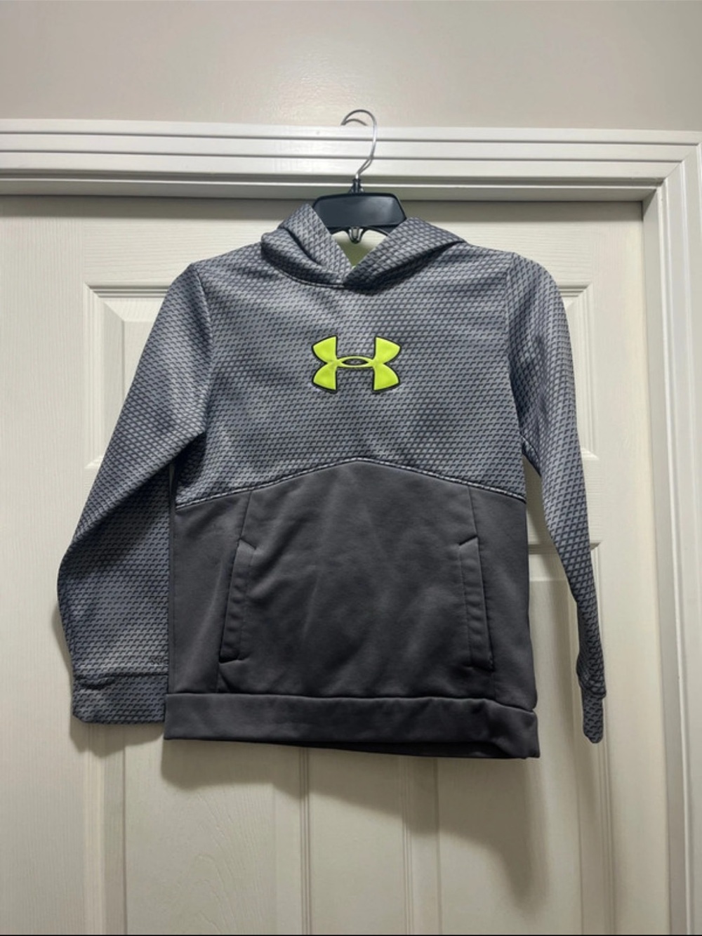 Under Armour Gray Hooded Sweatshirt with Neon Yellow Logo